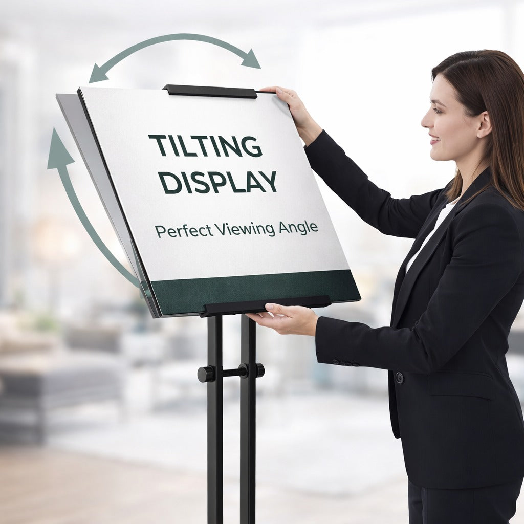 OBASIX® Height Adjustabe Metal Display Stand for Commercial Advertisement Poster Stand Restaurants Menu | Powder Coated Black AMS-06