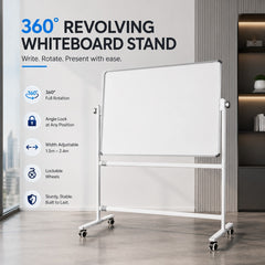 OBASIX® Premium 360 Degree Revolving Whiteboard Stand | Width Adjustable Mobile Board Stand with Lockable Wheels | Heavy Duty Powder Coated Frame | Fits 5ft to 8ft Whiteboards
