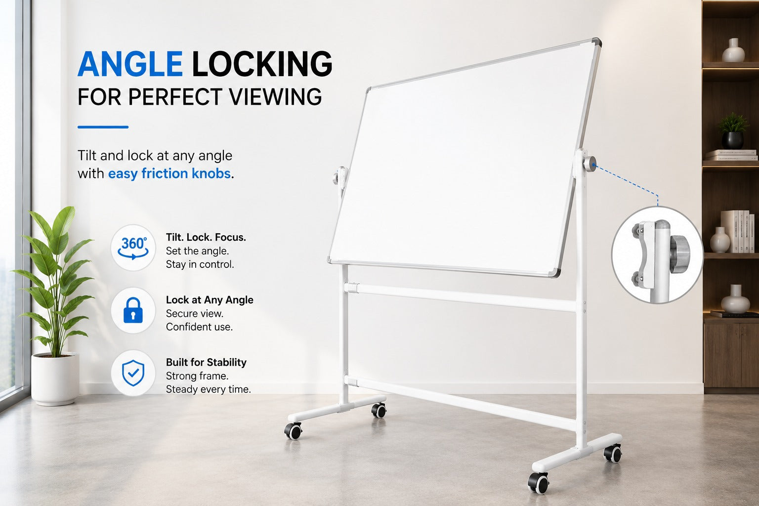 OBASIX® Premium 360 Degree Revolving Whiteboard Stand | Width Adjustable Mobile Board Stand with Lockable Wheels | Heavy Duty Powder Coated Frame | Fits 5ft to 8ft Whiteboards