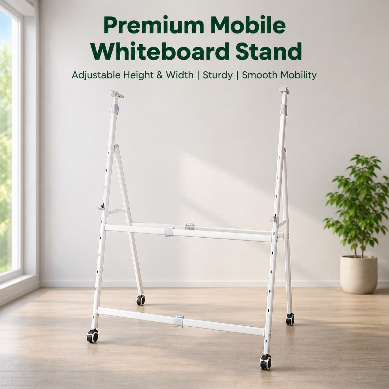 OBASIX® Premium Mobile Whiteboard Stand | Height & Width Adjustable | Heavy Duty Powder Coated Frame with 2-Inch Lockable Wheels | Compatible with Boards up to 4x8 Ft
