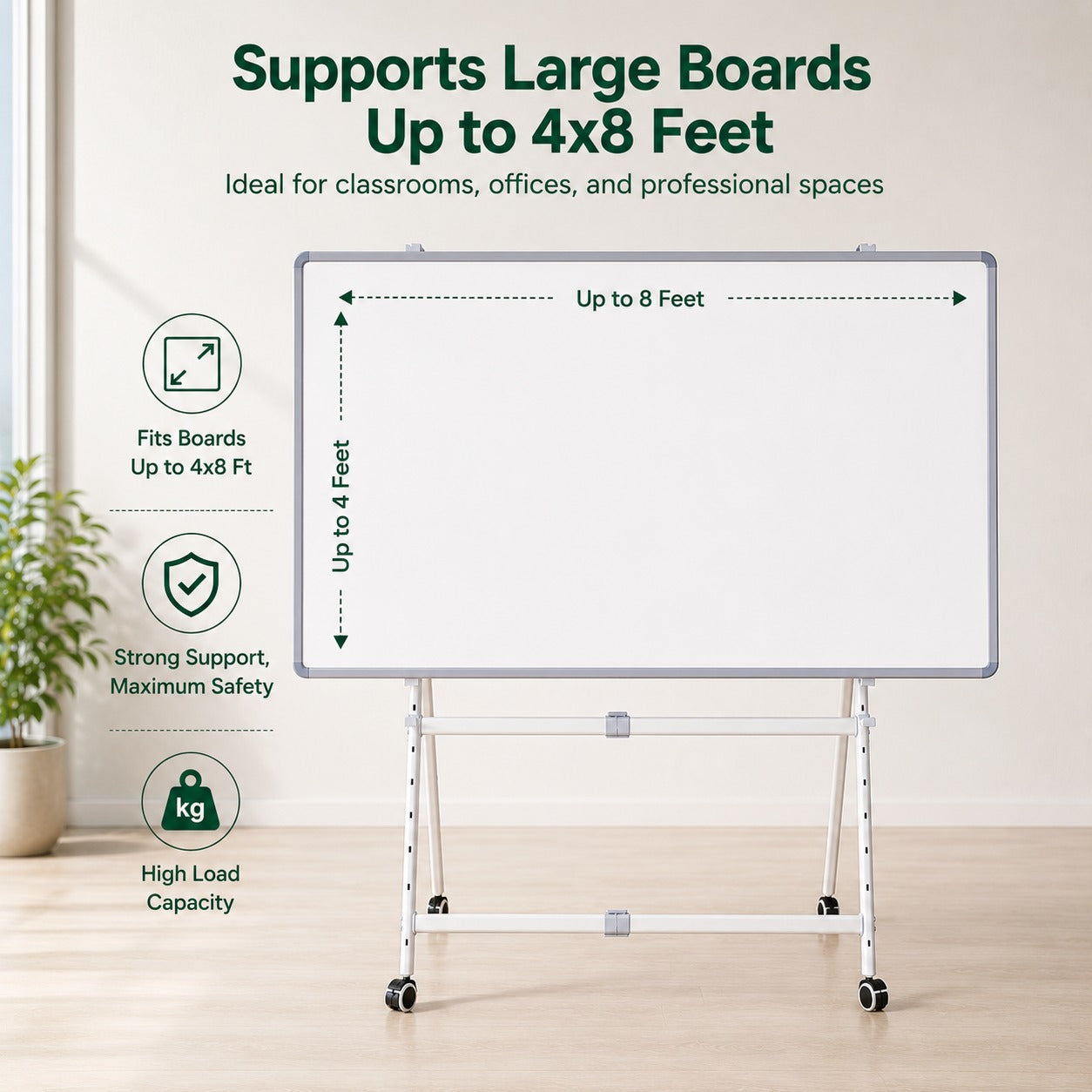 OBASIX® Premium Mobile Whiteboard Stand | Height & Width Adjustable | Heavy Duty Powder Coated Frame with 2-Inch Lockable Wheels | Compatible with Boards up to 4x8 Ft